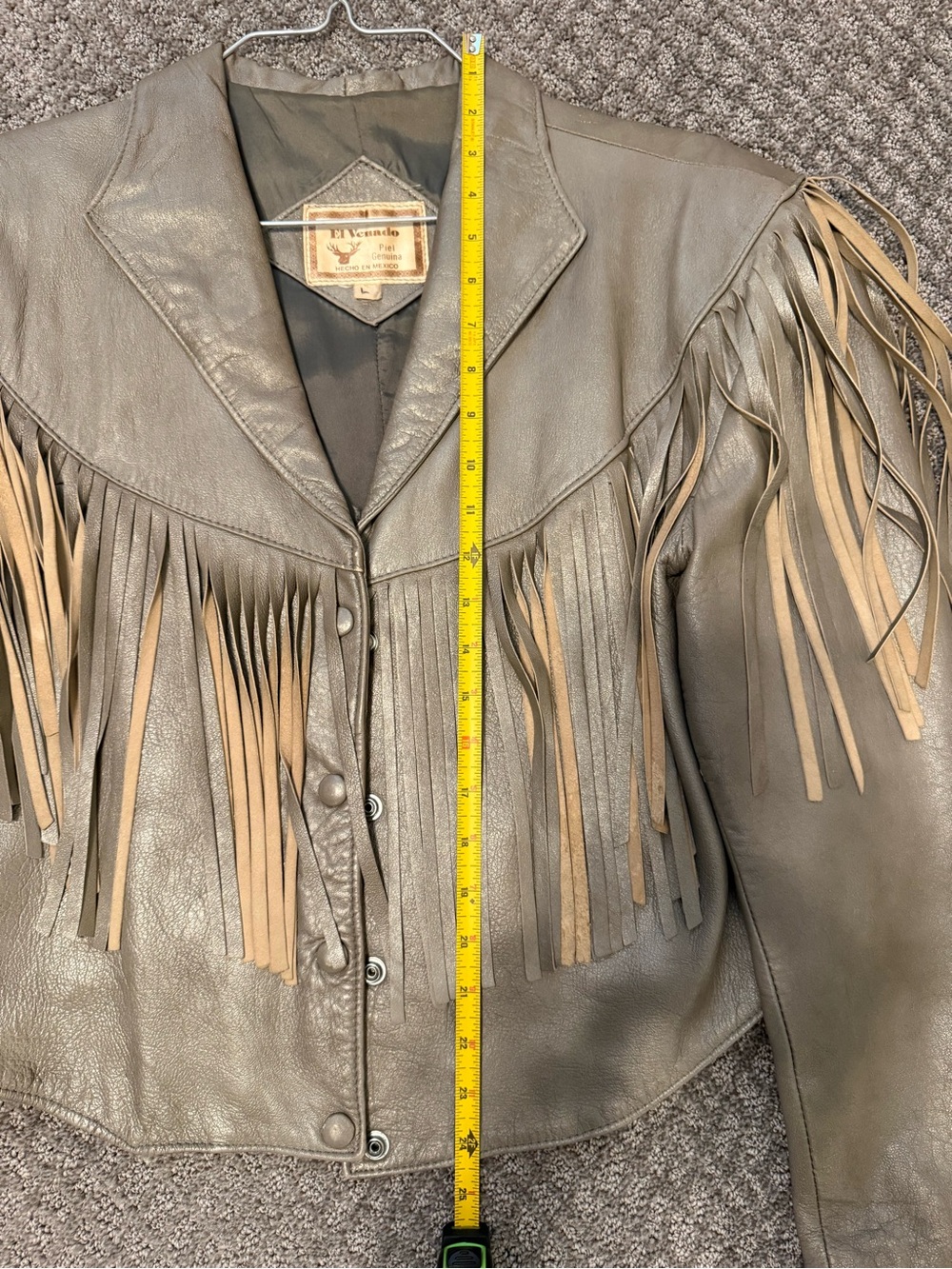 Vintage El Venado Gray Metallic Fringe Leather Jacket size Large - Picture 7 of 10
